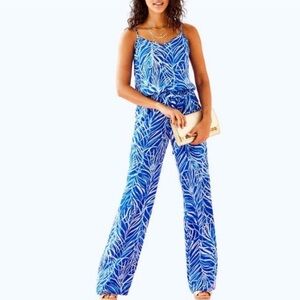 Lilly Pulitzer Blue and White Tropical Jumpsuit
